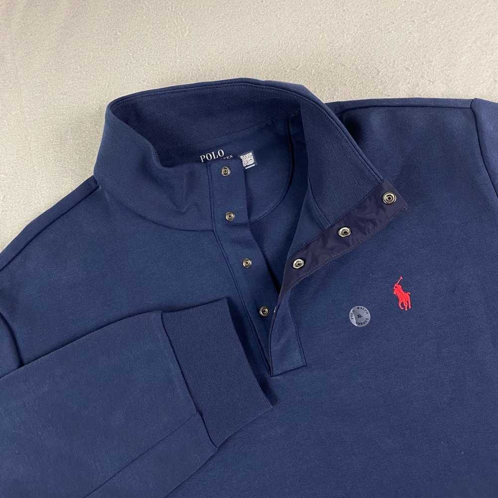POLO Ralph Lauren mens Double Knit 1/4 Snap Pullover Sweater XL Navy pony NEW